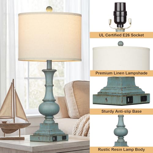 26" Tall Coastal Farmhouse Lamp for Living Room (2 Count)