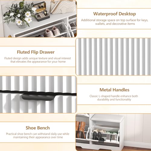 Shoe Cabinet Storage for Entryway with Flip Drawer & Bench