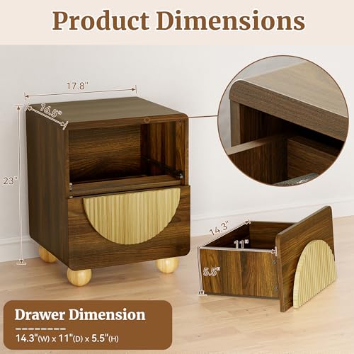 23" Fluted Nightstand with Solid Wood Legs