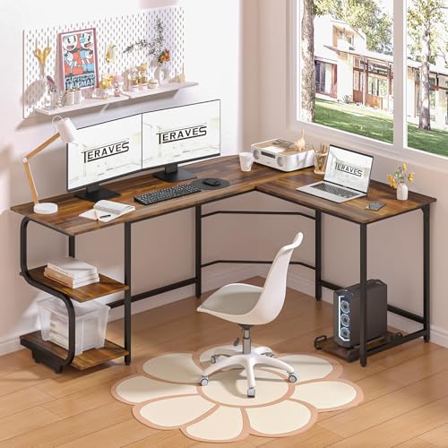 Reversible L Shaped Desk with Shelves