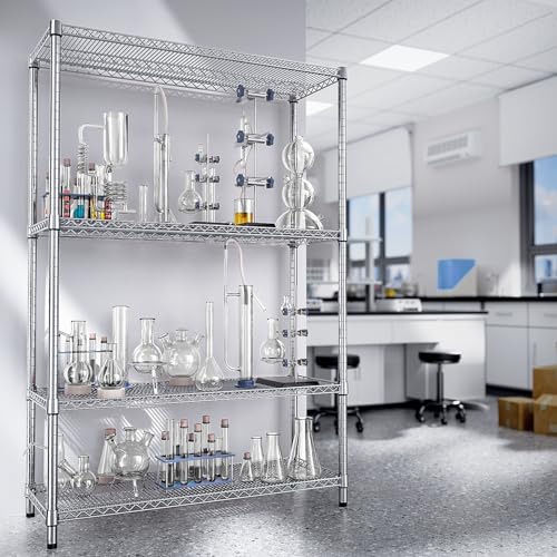 3400 LBS Garage Shelving Wide Storage Shelves 4 Tier Metal Shelves Heavy Duty Adjustable Utility Shelf Rack Chrome 17.7" D x 59.1" W x 70.4" H (4 Count)