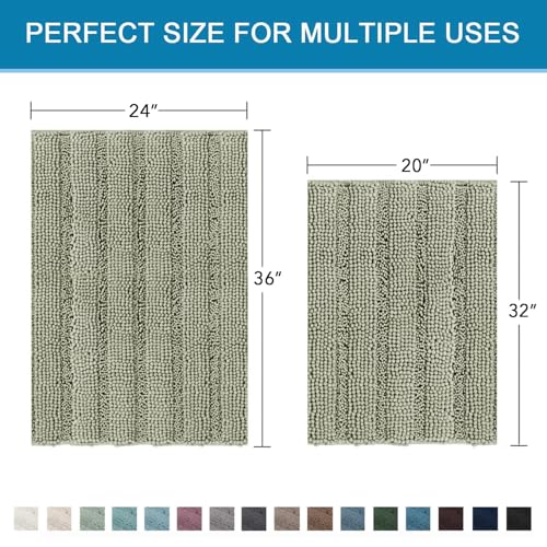 Bathroom Rug Sets 2 Piece Bath Mats Non Slip Thick Soft Chenille Striped Bath Rug achine Washable Shower Floor Rugs for Tub