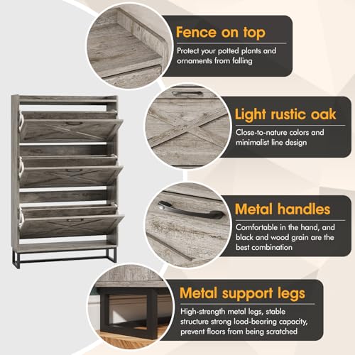 Shoe Storage Cabinet with 3 Flip Drawers