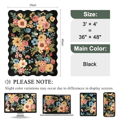 3x4 Rug Non Slip Floral Washable Area Rug for Entryway (12 Sq Ft)