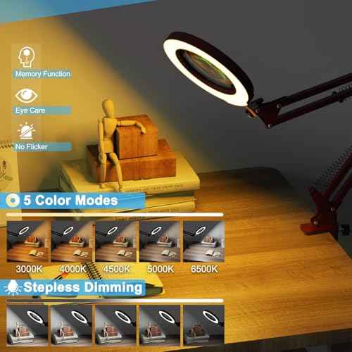 10X Magnifying Glass with Light and Clamp