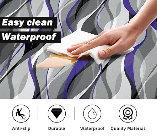 Kitchen Mats for Floor Modern Abstract kitchen rugs Grey and Purple Stripe Anti Fatigue Kitchen Mats Waterproof Floor Mats Cushioned Non