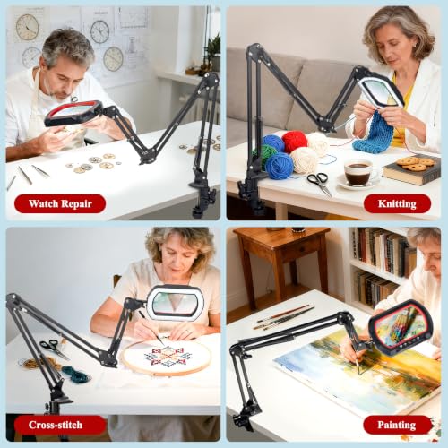 12X Square Magnifying Glass with Light and Clamp