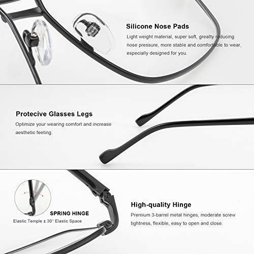 Blue Light Blocking Glasses for Men Square Double Bridge Hipster Metal Frame Men Eyeglasses He Young