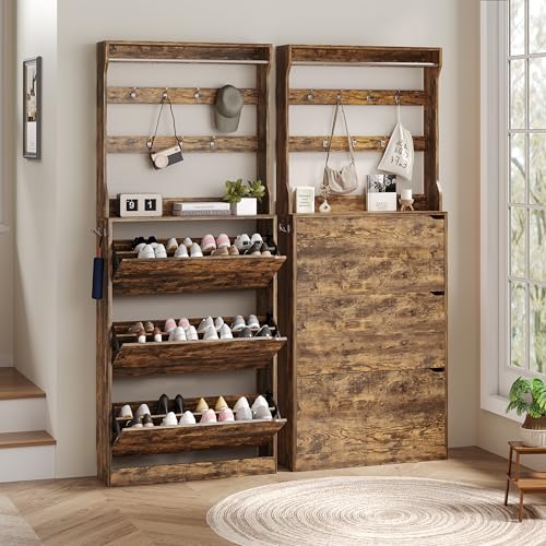 Tall Shoe Cabinet with Coat Rack