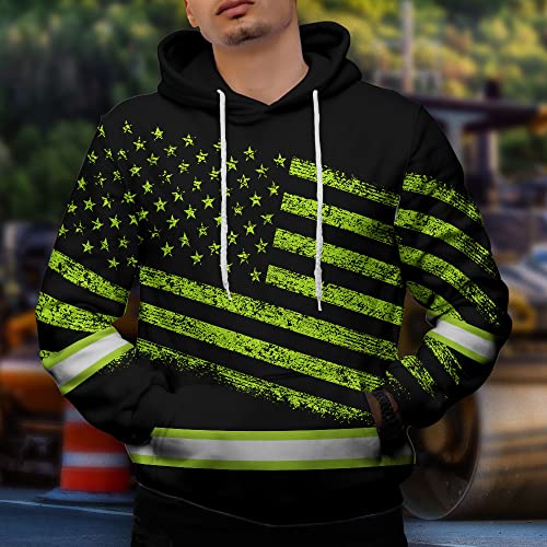 American US Flag High Visibility Hoody Reflective Pullover Hoodie Workwear Hoodie Hi