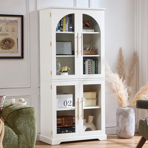 72" Tall Bookcase with 4 Curved Glass Doors