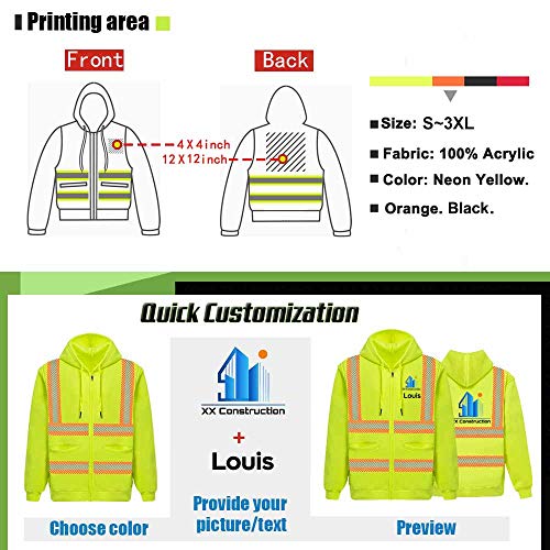 High Visibility Reflective Safety Hoodie Jacket With Removable Sleeves Hi Vis Outdoor Protective Workwear Unisex
