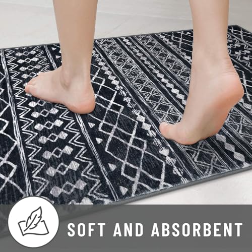 Long Hallway Runner Rug 2.6x16 Washable Moroccan Vintage Black Boho