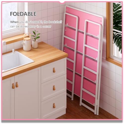 No Assembly Extra Wide 4 Tiers Folding Bookshelf Storage Shelves Vintage Bookcase Standing Racks Study Organizer Home Office