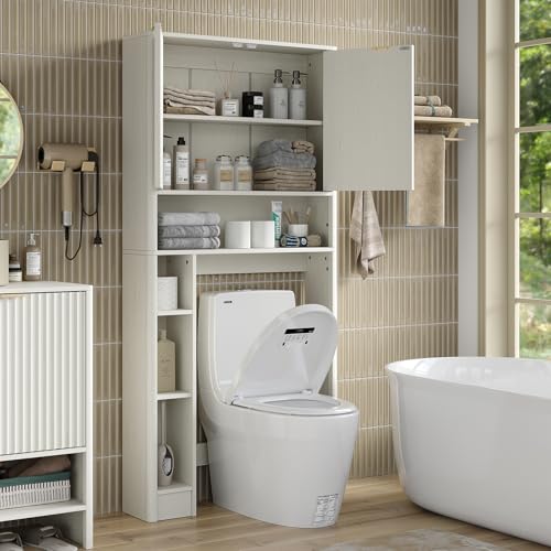 Fluted Over The Toilet Storage Cabinet 31''W Modern Above Toilet Storage Cabinet with Fluted Doors & Adjustable Shelf for Bathroom