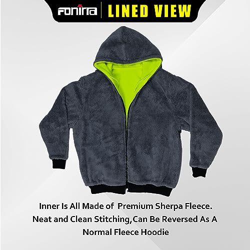 Men's High Visibility Safety ANSI Class 3 Lined Fleece Hoodie Sweatshirt with Black Bottom Jumper Workwear for Men