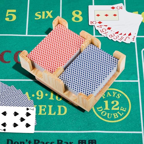 Upgraded 2 Decks Wood Playing Card Holder 360° Rotating