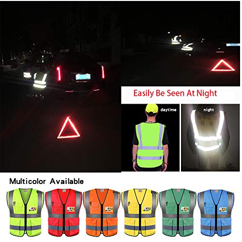 High Visibility Reflective Safety Vest with Multi Pockets 10 Pack Bulk