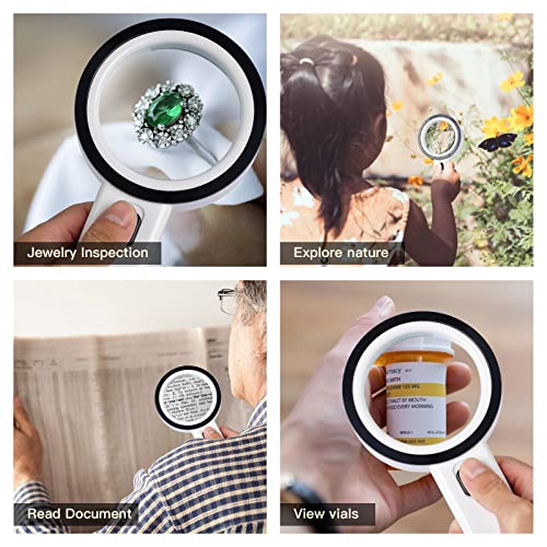 30X Handheld Magnifying Glass with Light for Seniors