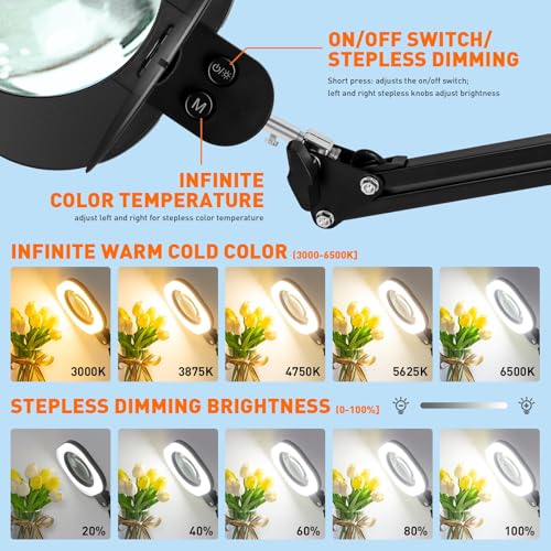 30X 15X Long Magnifying Glass with Light and Clamp (40 Count)