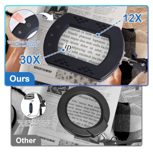 12X Magnifying Glass with Light and Stand