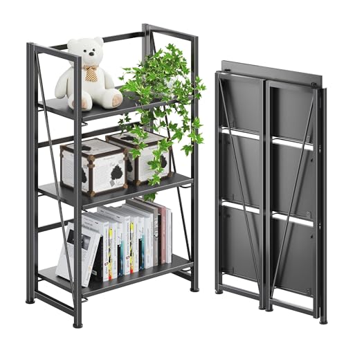 No Assembly Extra Wide 6 Tiers Folding Bookshelf Storage Shelves Vintage Bookcase Standing Racks Study Organizer Home Office