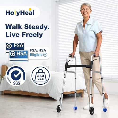 Folding Walker with 2 Precut Tennis Balls and 5" Wheels 350 lbs