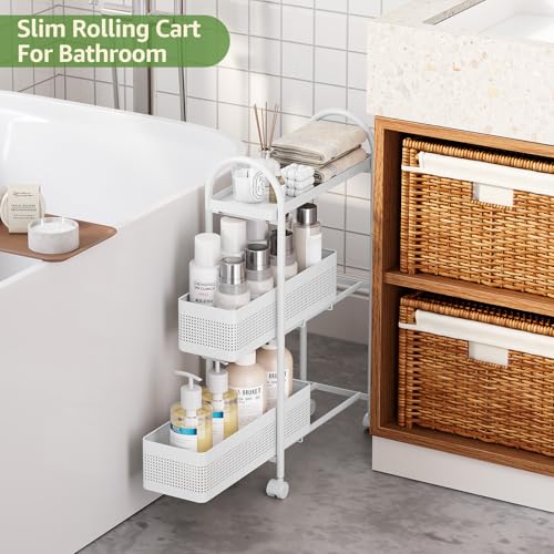 3 Tier Slim Rolling Cart with Drawer