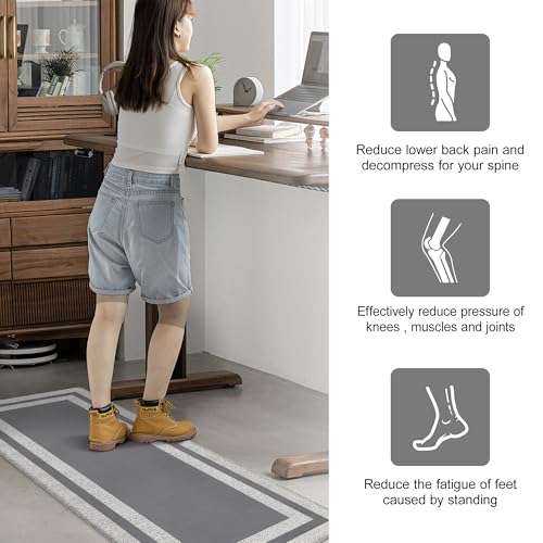 Anti Fatigue Rugs Non Skid Waterproof Floor Mat Cushioned Grey and Gray Farmhouse Comfort Standing Kitchen Mats for Floor