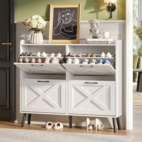 Large Shoe Storage Cabinet with 4 Flip Drawers
