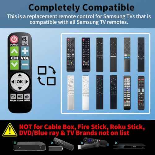 Backlit Big Button TV Remote Replacement for Samsung TV with Cover & Hook