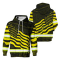 Hi Vis Yellow Neon Independence USA Flag Hoodie With Name