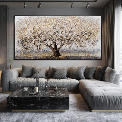 Gold Foil Canvas Wall Art Flower Wall Decor Plant Photo Prints Landscape Wall Decorations 29"x58" Large Artwork for Living Room Office