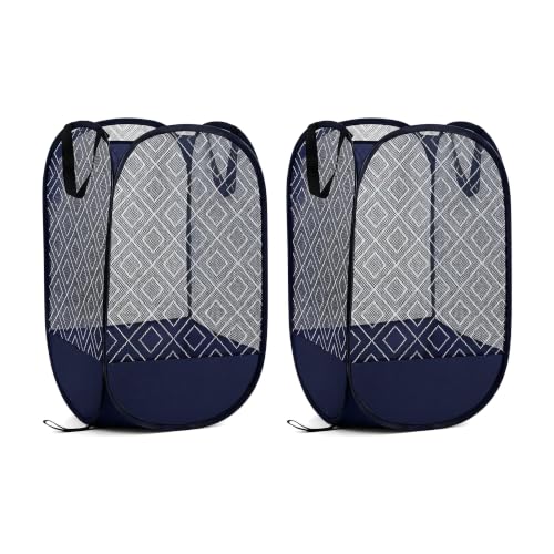 100L Extra Large Mesh Pop Up Laundry Hamper 2 Pack. Blue Travel Basket (2 Count)