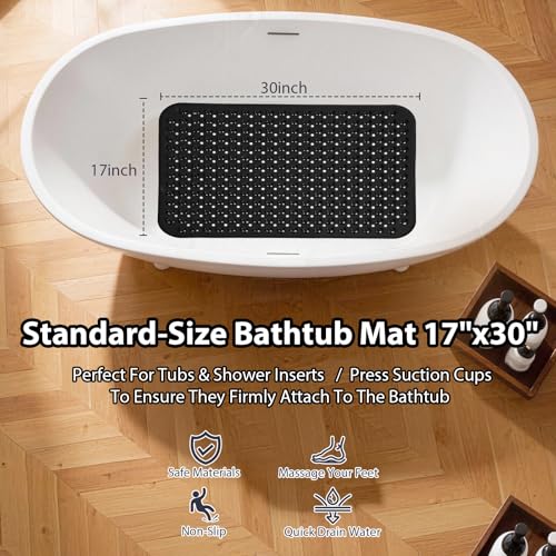Non Slip Bathtub Mat Bath Shower Mat Black 17"x30" Standard Size