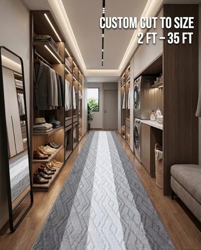 Custom Size Hallway Runner Rug Damask Grey Color 31 inch Wide Select Your Length Non