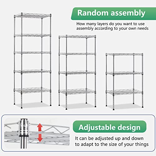 5 Tier Wire Shelving Adjustable Metal Shelves 17L x 12W x 48H NSF Pantry Shelves Storage Rack Shelving Units for Kitchen Garage Small Places Commercial