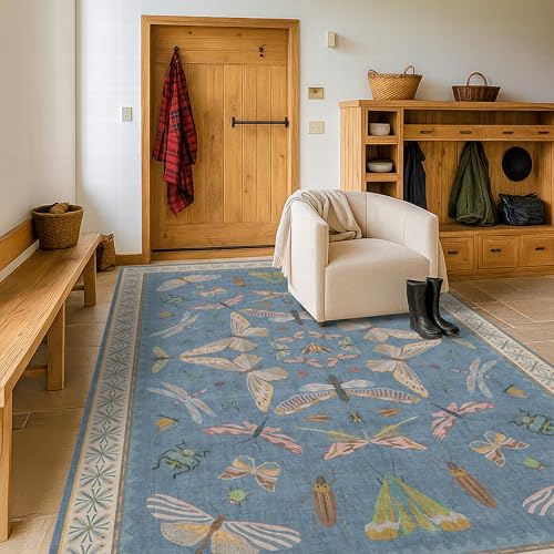 6x9 Blue Floral Rug for Dining Room Table (54 Sq Ft)