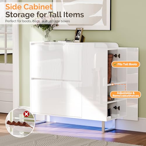 Modern High Gloss Shoe Cabinet with LED Lights