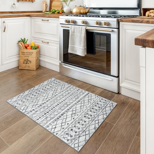 Washable Rugs for Entryway 2x3 Grey Moroccan Boho Small Area Rug
