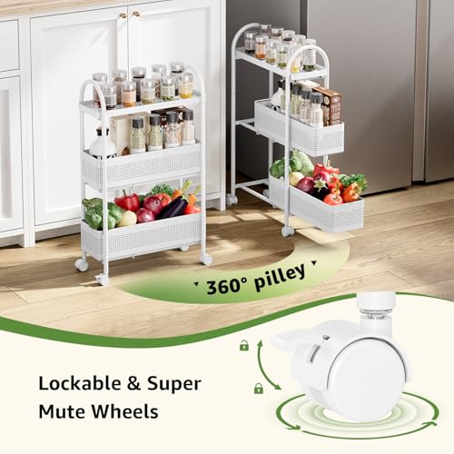 3 Tier Slim Rolling Cart with Drawer