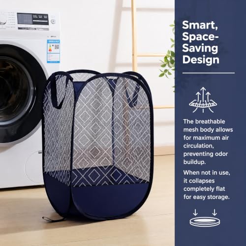 100L Extra Large Mesh Pop Up Laundry Hamper 2 Pack. Blue Travel Basket (2 Count)
