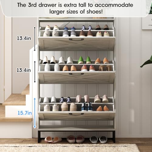 Shoe Storage Cabinet with 3 Flip Drawers