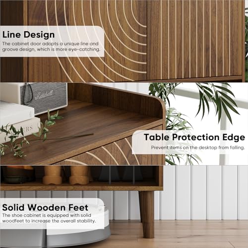 Walnut Shoe Cabinet with Line Groove Design