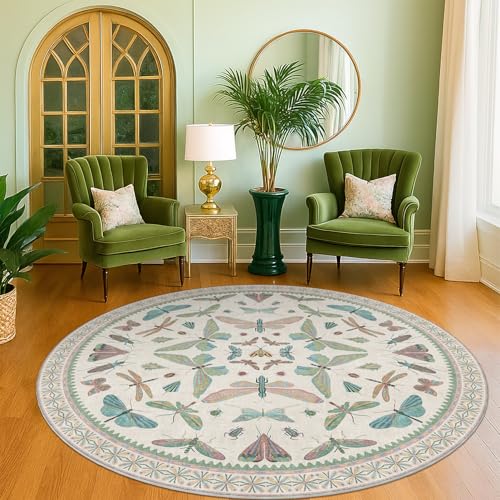 Green and Blue Insect 6ft Round Soft Rugs for Nursery (36 Sq Ft)