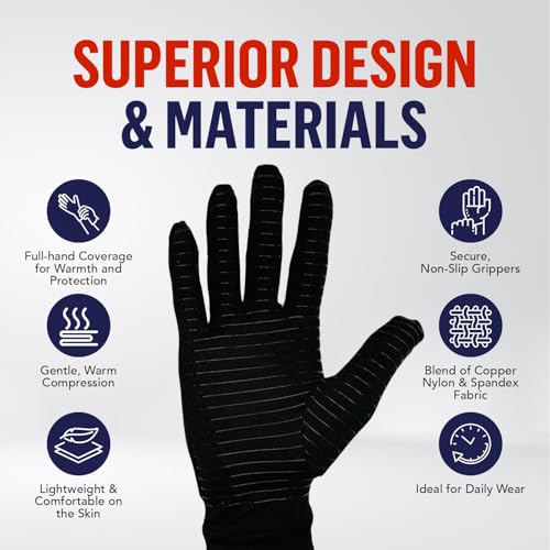 Doctor Developed Copper Arthritis gloves Compression gloves for Women & Men and Handbook