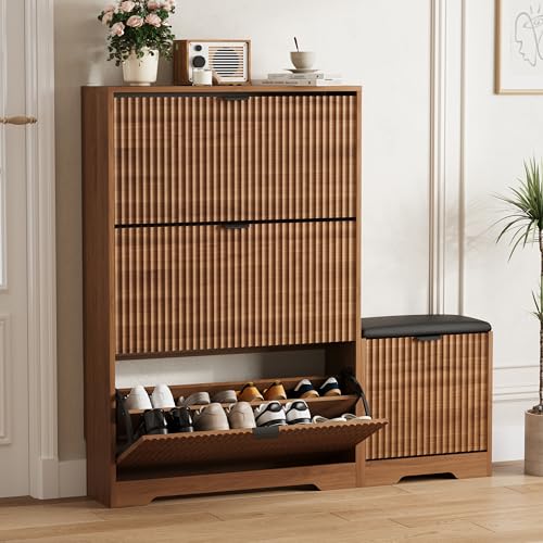 Shoe Cabinet Storage for Entryway with Flip Drawer & Bench
