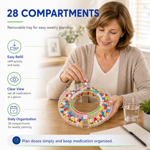 Automatic Pill Dispenser with 9 Alarms & Front Key Lock for Seniors