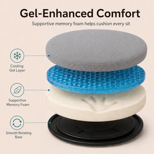 iGelComfort Deluxe Gel Swivel Seat Cushion with Supportive Memory Foam 360 Degrees Rotating Seat Cushion for Home