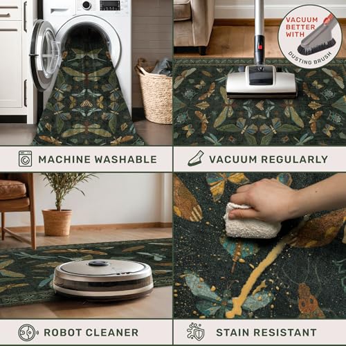 Dark Green 4x6 Washable Area Rug for Living Room (24 Sq Ft)